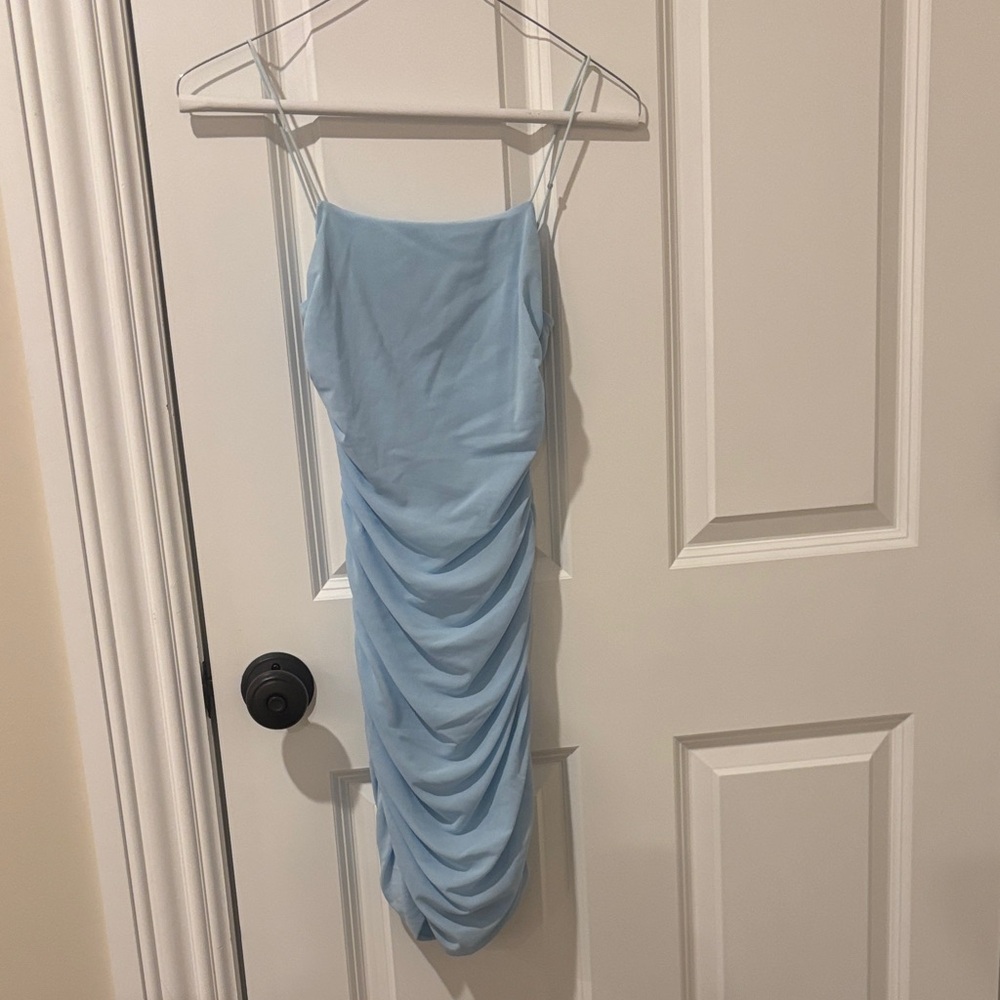 Hello Molly Spaghetti Strap Light Blue Dress with back cutouts. XS/2